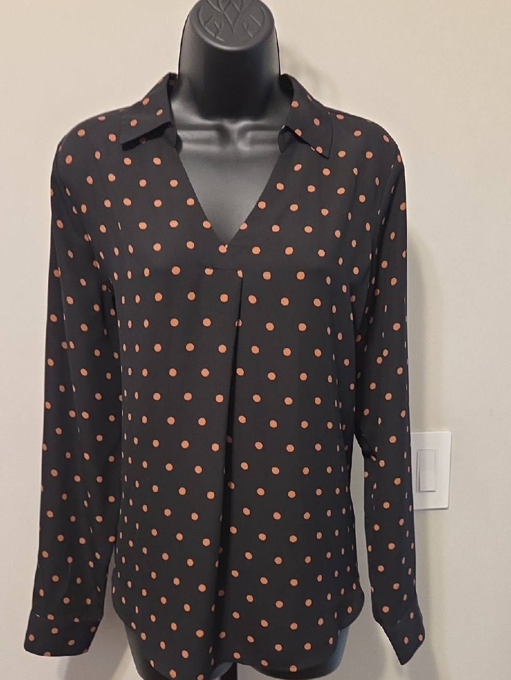 Maurices Black Top with Copper Polka Dot Print